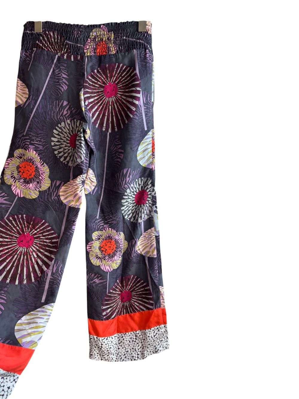 Pinkerton Floral Print 100% Silk Wide Leg Pull On Pants Boho Women's Size XS